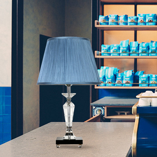 Minimalist Fabric Nightstand Lamp In Pink/Blue With Crystal Deco - Single Bulb Table Light Blue