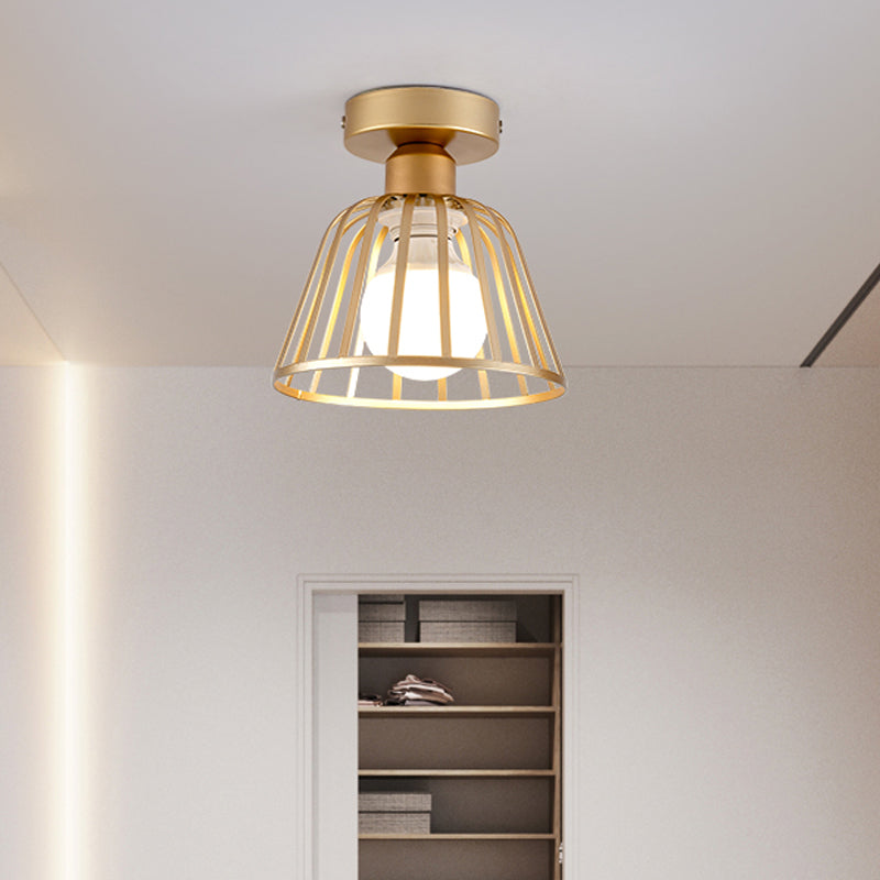 Contemporary Black/Gold Conical Flush Mount Ceiling Light for Staircases - Metal Fixture, 1 Bulb