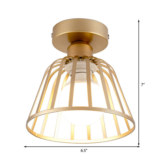 Contemporary Black/Gold Conical Flush Mount Ceiling Light For Staircases - Metal Fixture 1 Bulb