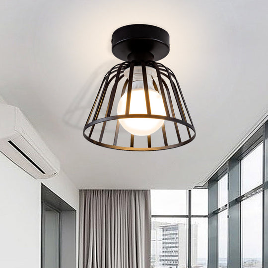 Contemporary Black/Gold Conical Flush Mount Ceiling Light for Staircases - Metal Fixture, 1 Bulb