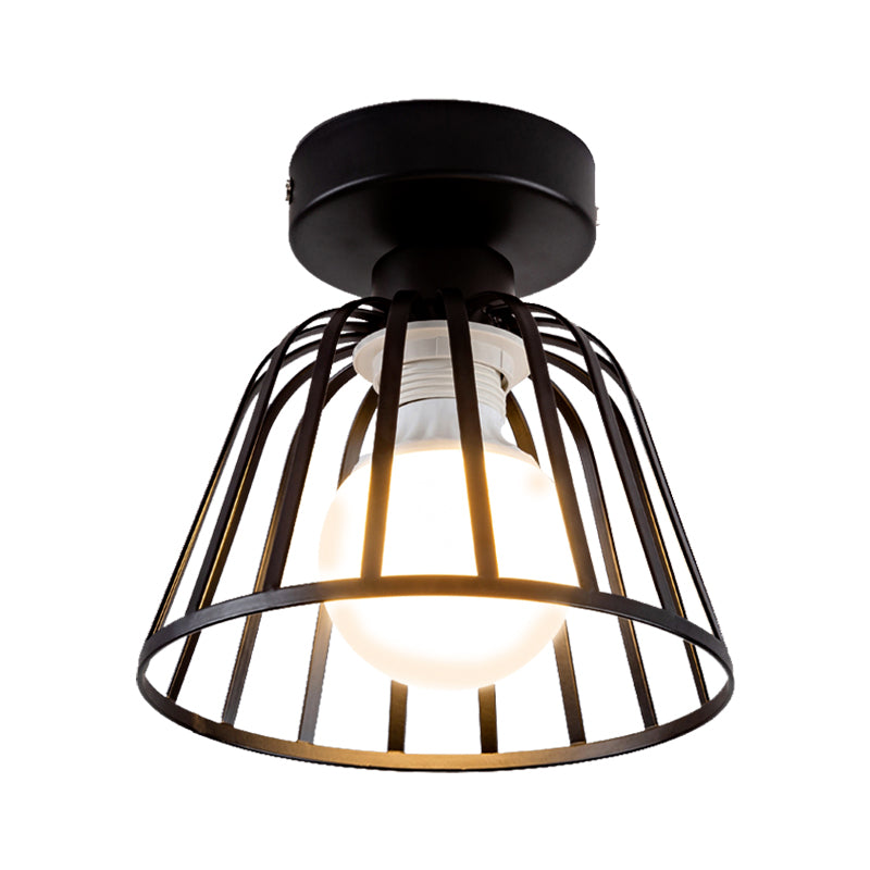 Contemporary Black/Gold Conical Flush Mount Ceiling Light for Staircases - Metal Fixture, 1 Bulb