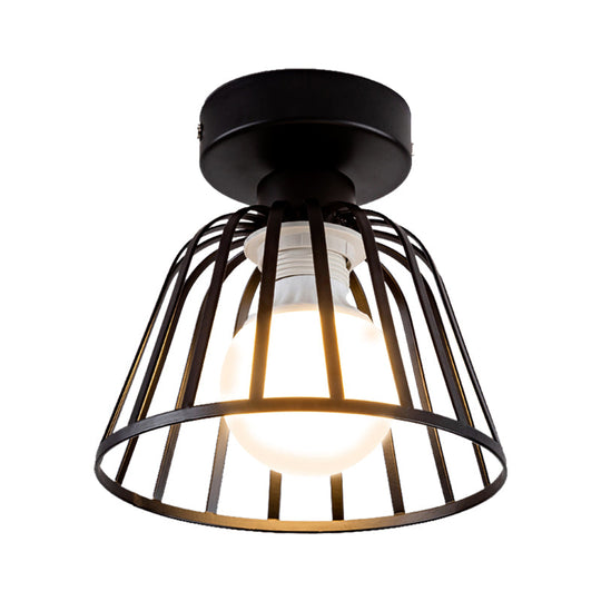 Contemporary Black/Gold Conical Flush Mount Ceiling Light for Staircases - Metal Fixture, 1 Bulb