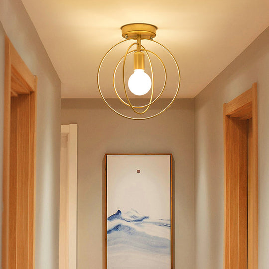 Modern Golden Flush Mount Ceiling Light with Triple Metal Ring - Ideal for Bedroom