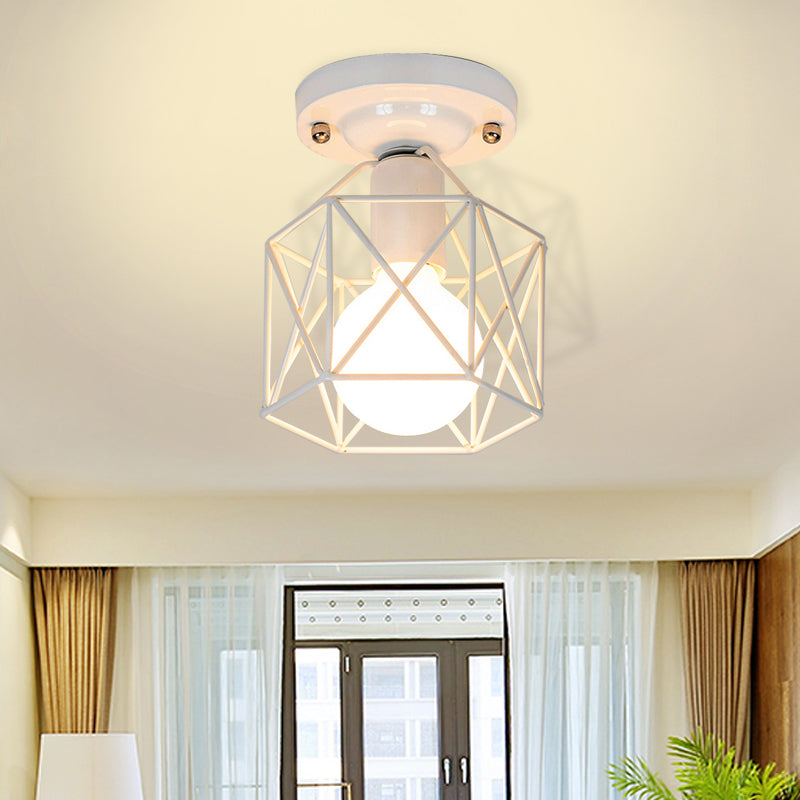 Minimalist Metal Frame Ceiling Mounted Light with White, Pink, and Green Accents - Ideal for Cloakroom