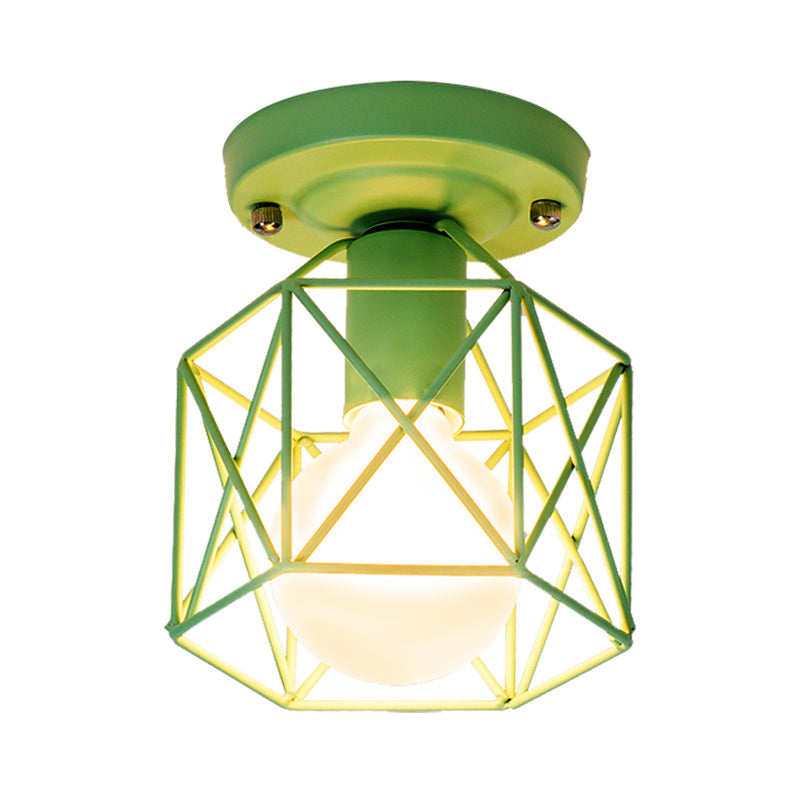 Minimalist Metal Frame Ceiling Mounted Light with White, Pink, and Green Accents - Ideal for Cloakroom