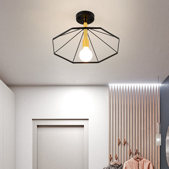 Sleek Black Metal Semi Flush Ceiling Light - Minimalist 1 Light Fixture, Perfect for Lobby