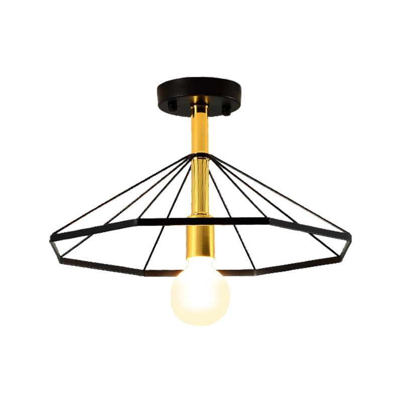 Sleek Black Metal Semi Flush Ceiling Light - Minimalist 1 Light Fixture, Perfect for Lobby