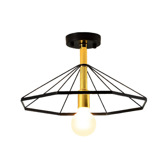 Sleek Black Metal Semi Flush Ceiling Light - Minimalist 1 Light Fixture, Perfect for Lobby