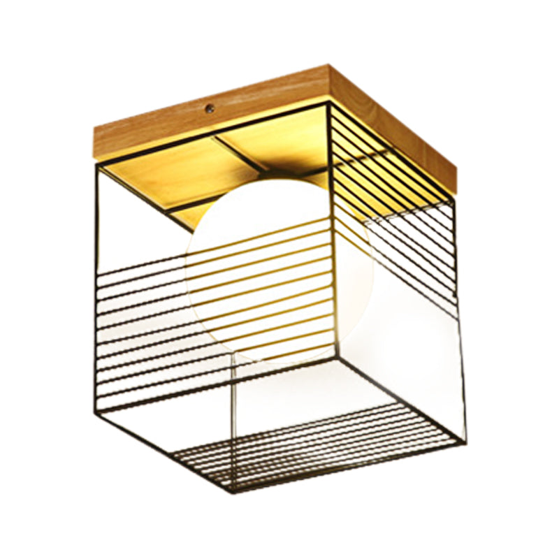 Contemporary Square Flush Mount Pendant Light - White/Black, Metal - Ideal for Bedroom Ceiling