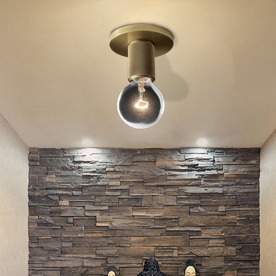 Modern Glass Flush Pendant Ceiling Light in Brass for Balcony - Globe, Cone, Cylinder, Trumpet Shapes