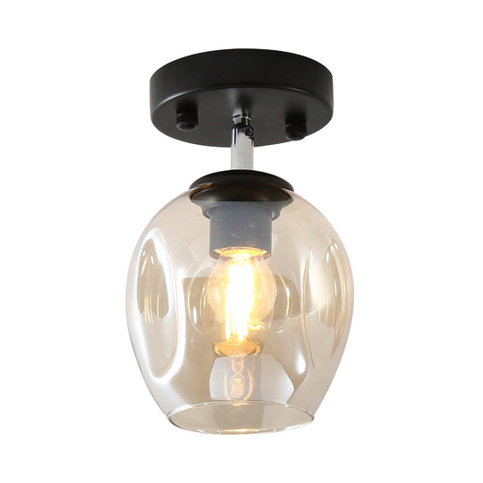 Modern Black/Gold Carafe Semi Flush Light - 1 Light, Clear/Amber/Smoke Gray Glass Shade