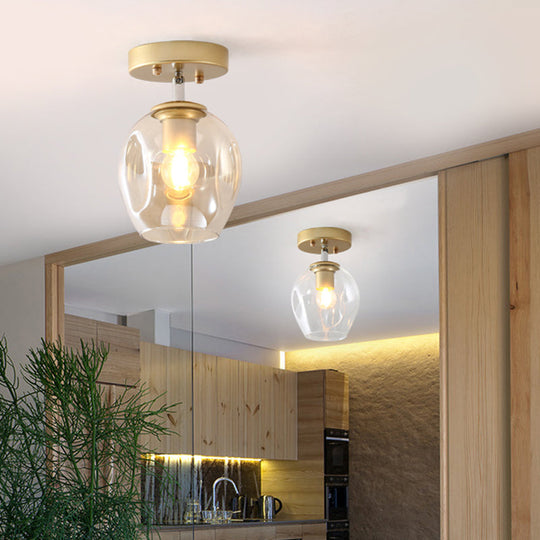 Modern Black/Gold Carafe Semi Flush Light - 1 Light, Clear/Amber/Smoke Gray Glass Shade