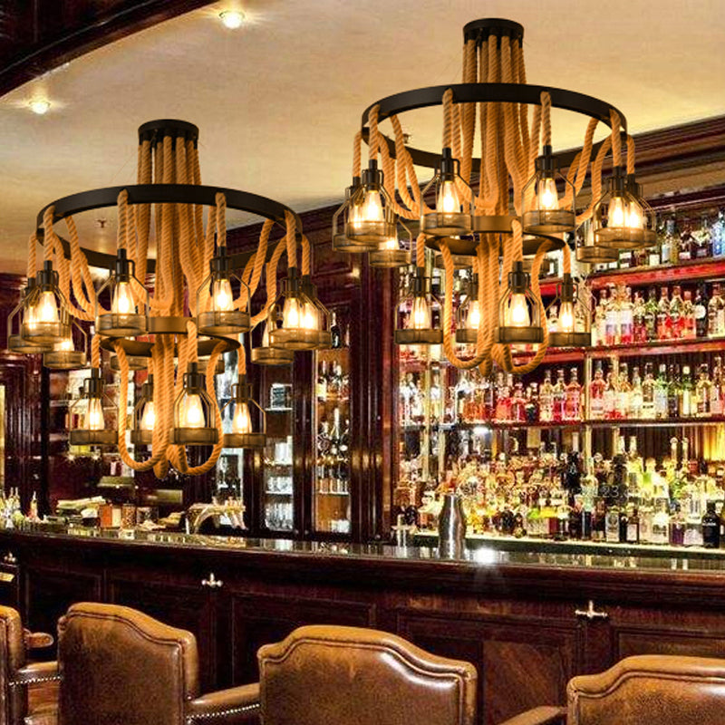 Lustre métallique - 4/6/14 lumières, design circulaire, noir - Parfait pour les restaurants et les plafonds