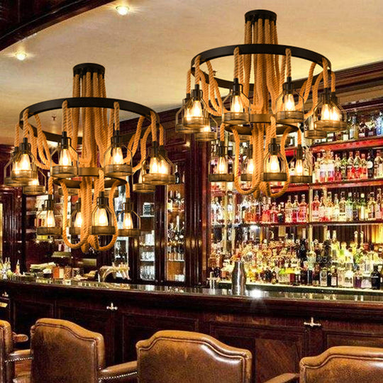 Lustre métallique - 4/6/14 lumières, design circulaire, noir - Parfait pour les restaurants et les plafonds