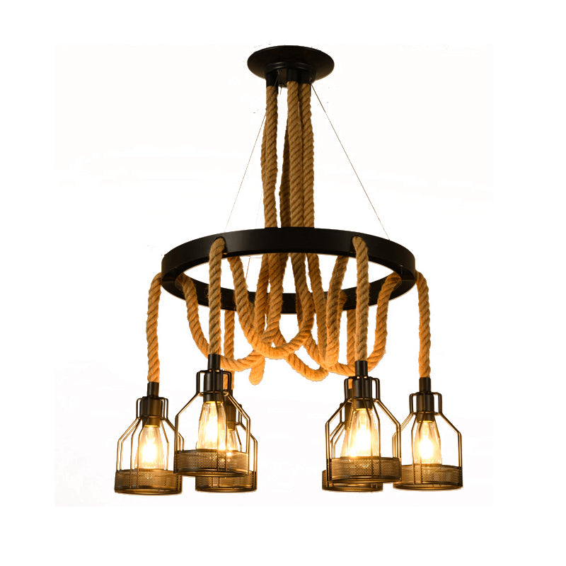 Lustre métallique - 4/6/14 lumières, design circulaire, noir - Parfait pour les restaurants et les plafonds