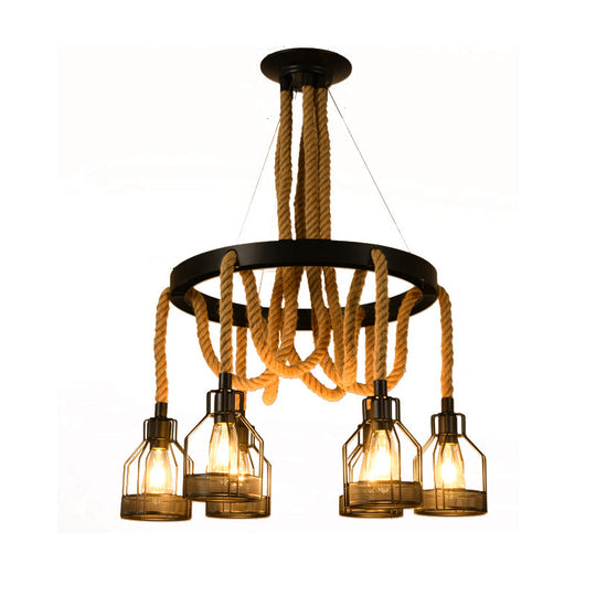 Lustre métallique - 4/6/14 lumières, design circulaire, noir - Parfait pour les restaurants et les plafonds