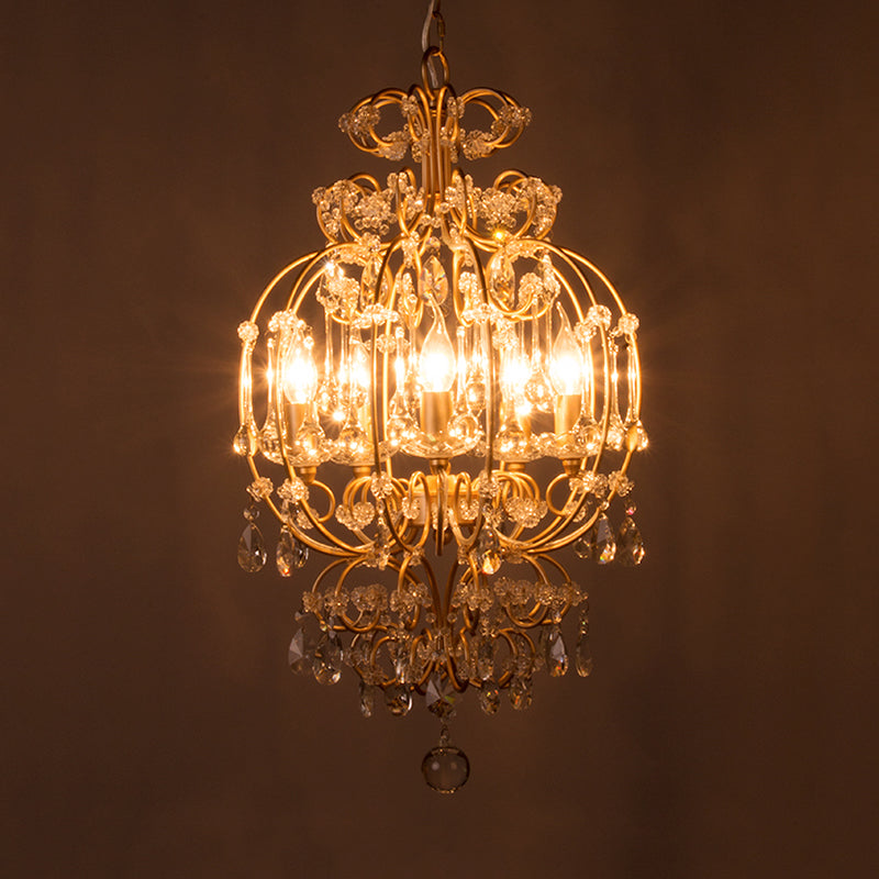 Gold Crystal Chandelier Candle - Elegant 5-Light Suspension Lighting Fixture For Bedroom
