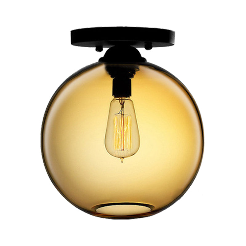 Contemporary Glass Orbit Ceiling Light Fixture - Red/Sky Blue/Amber/Dark Smoke/Coffee - 1 Head - Indoor Flush Mount