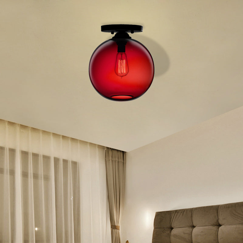 Contemporary Glass Orbit Ceiling Light Fixture - Red/Sky Blue/Amber/Dark Smoke/Coffee - 1 Head - Indoor Flush Mount