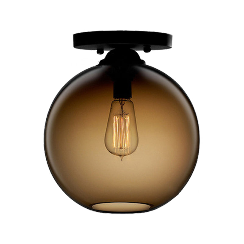 Contemporary Glass Orbit Ceiling Light Fixture - Red/Sky Blue/Amber/Dark Smoke/Coffee - 1 Head - Indoor Flush Mount