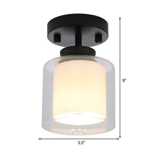 Contemporary Cylinder Semi Flush Ceiling Light With Glass Shade - Black/Silver/Gold Finish 1 Bulb