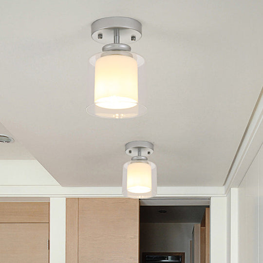 Contemporary Cylinder Semi Flush Ceiling Light with Glass Shade - Black/Silver/Gold Finish, 1 Bulb Fixture