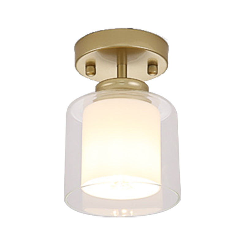 Contemporary Cylinder Semi Flush Ceiling Light with Glass Shade - Black/Silver/Gold Finish, 1 Bulb Fixture