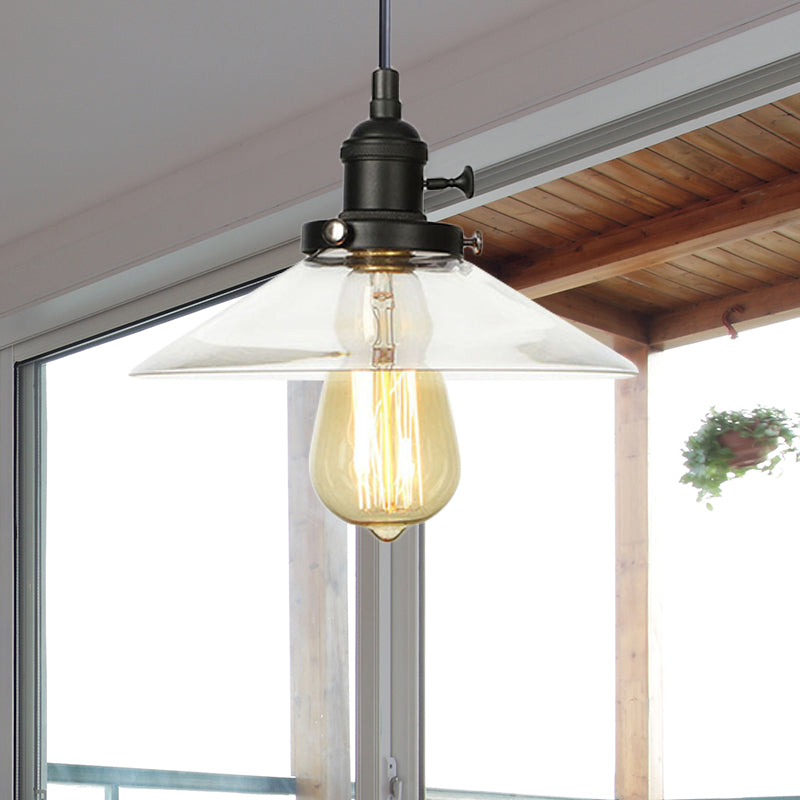 Farmhouse Style Cone Pendant Lamp: Metallic & Clear Glass Height-Adjustable Ceiling Light