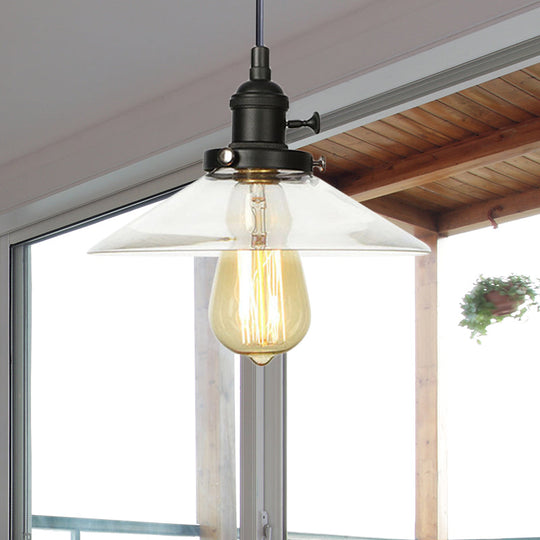 Farmhouse Style Cone Pendant Lamp: Metallic & Clear Glass Height-Adjustable Ceiling Light