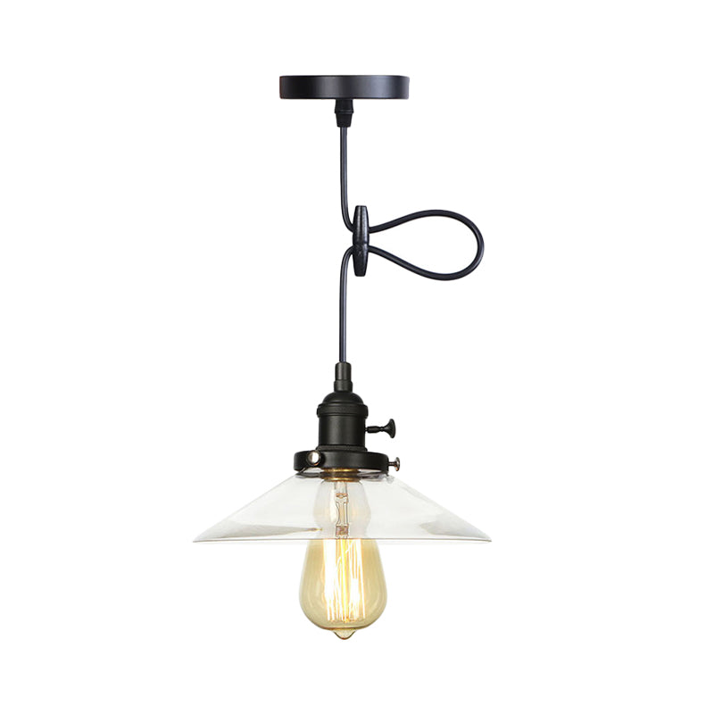 Farmhouse Style Cone Pendant Lamp: Metallic & Clear Glass Height-Adjustable Ceiling Light