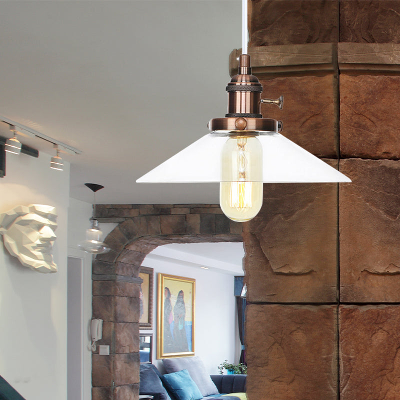 Farmhouse Style Cone Pendant Lamp: Metallic & Clear Glass Height-Adjustable Ceiling Light