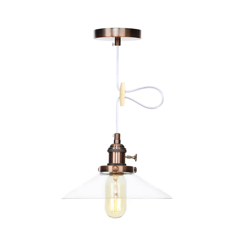 Farmhouse Style Cone Pendant Lamp: Metallic & Clear Glass Height-Adjustable Ceiling Light
