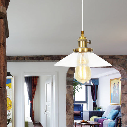 Metallic and Clear Glass Farmhouse Cone Pendant Lamp - Adjustable Height Ceiling Light