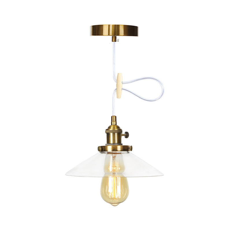 Metallic and Clear Glass Farmhouse Cone Pendant Lamp - Adjustable Height Ceiling Light