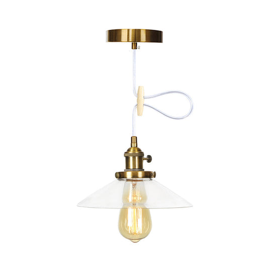 Metallic and Clear Glass Farmhouse Cone Pendant Lamp - Adjustable Height Ceiling Light