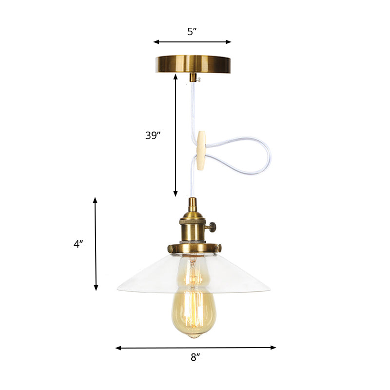Farmhouse Style Cone Pendant Lamp: Metallic & Clear Glass Height-Adjustable Ceiling Light