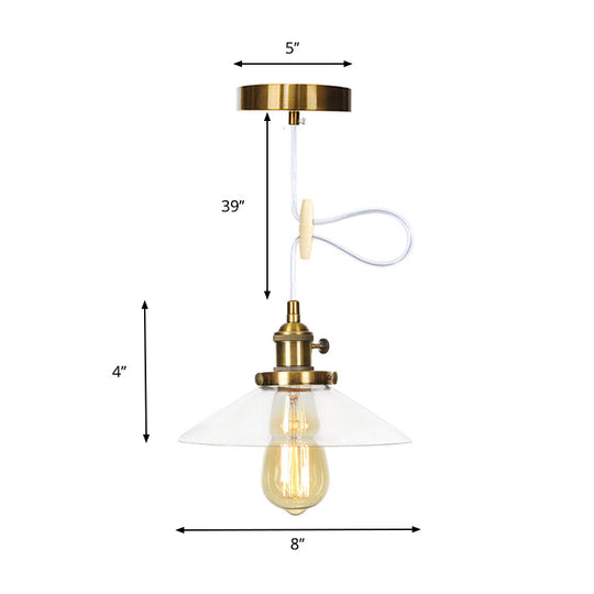 Farmhouse Style Cone Pendant Lamp: Metallic & Clear Glass Height-Adjustable Ceiling Light