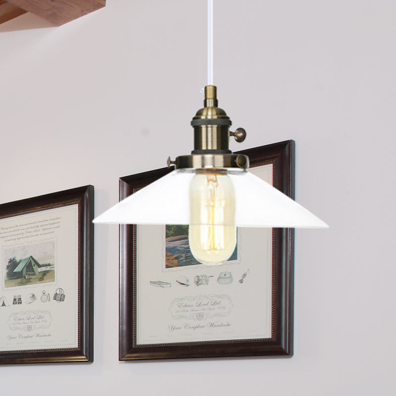 Metallic and Clear Glass Farmhouse Cone Pendant Lamp - Adjustable Height Ceiling Light