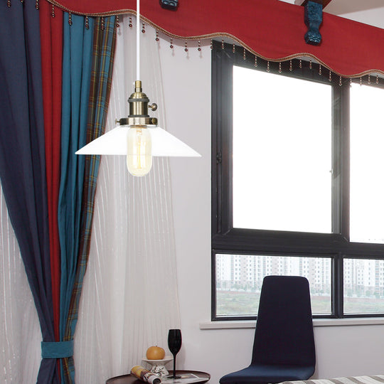 Farmhouse Style Cone Pendant Lamp: Metallic & Clear Glass Height-Adjustable Ceiling Light