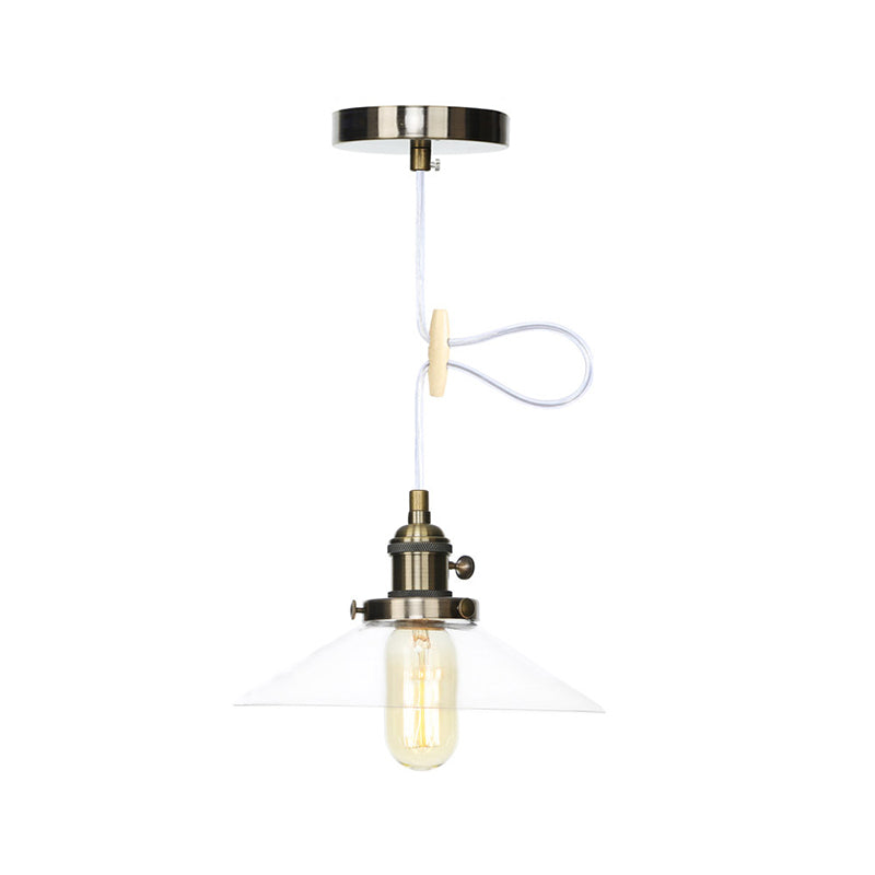 Metallic and Clear Glass Farmhouse Cone Pendant Lamp - Adjustable Height Ceiling Light