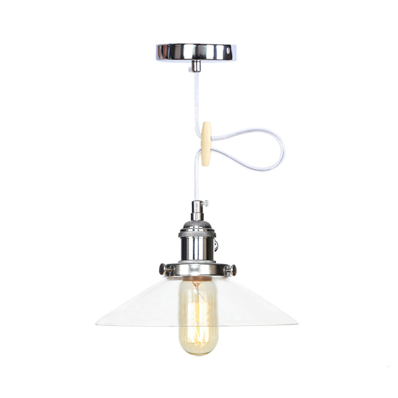 Farmhouse Style Cone Pendant Lamp: Metallic & Clear Glass Height-Adjustable Ceiling Light