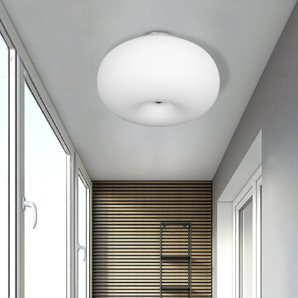 Modernist Ceiling Flush Mount Light with Glass Lampshade for Balcony - White, Obong - 3 Sizes Available