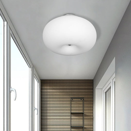 Modernist Ceiling Flush Mount Light with Glass Lampshade for Balcony - White, Obong - 3 Sizes Available