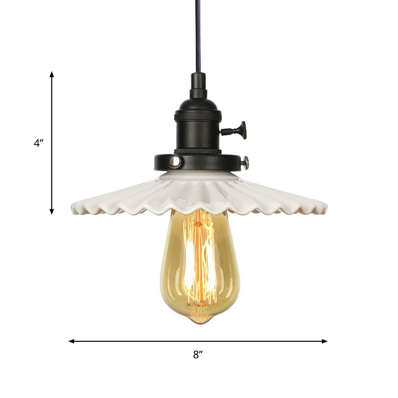 Ceramic Scalloped Edge Industrial Pendant Light with Single Bulb for Dining Rooms in Black, Bronze, or Brass Finishes