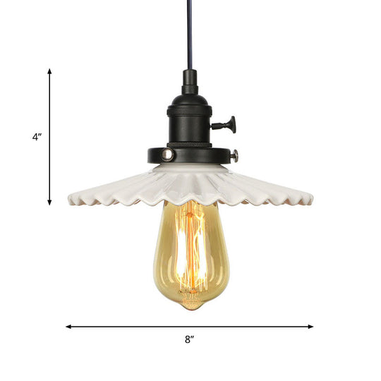 Ceramic Scalloped Edge Industrial Pendant Light with Single Bulb for Dining Rooms in Black, Bronze, or Brass Finishes