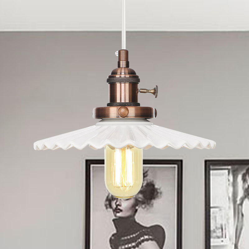 Ceramic Scalloped Edge Industrial Pendant Light with Single Bulb for Dining Rooms in Black, Bronze, or Brass Finishes