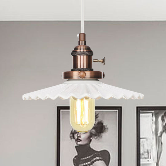 Ceramic Scalloped Edge Industrial Pendant Light with Single Bulb for Dining Rooms in Black, Bronze, or Brass Finishes
