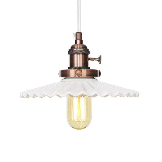 Ceramic Scalloped Edge Industrial Pendant Light with Single Bulb for Dining Rooms in Black, Bronze, or Brass Finishes