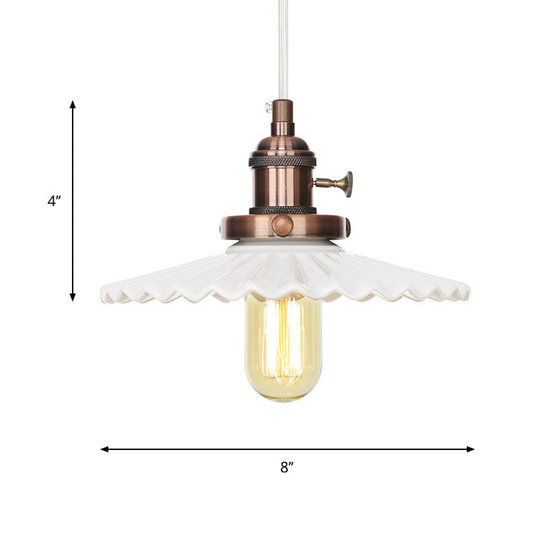 Ceramic Scalloped Edge Industrial Pendant Light with Single Bulb for Dining Rooms in Black, Bronze, or Brass Finishes