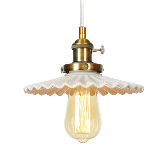 Ceramic Scalloped Edge Industrial Pendant Light with Single Bulb for Dining Rooms in Black, Bronze, or Brass Finishes